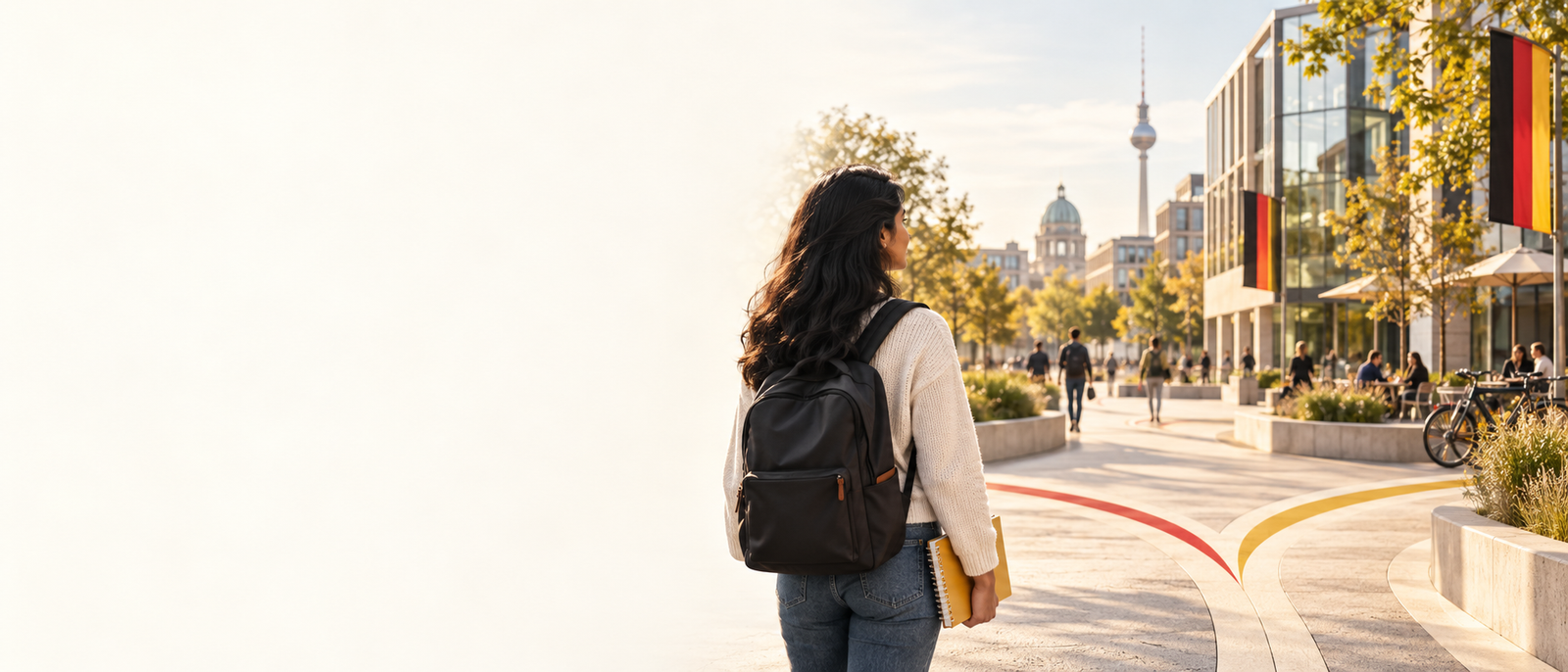 A learner walking through a German city